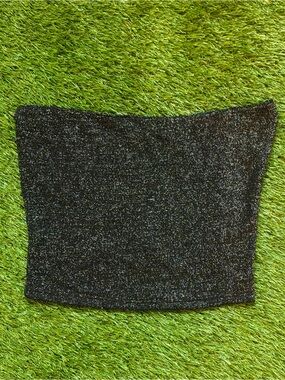 Glamorous Black Silver Glitter Sparkle Open Back Tube Crop Top US 6